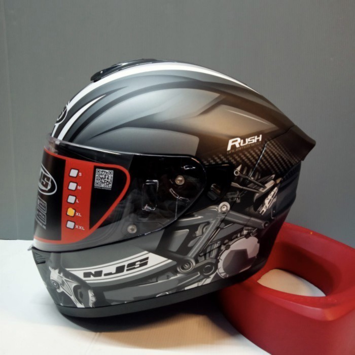 [New] Helm Njs Zx1 Motif Rush Black Silver Matt Doff Fullface Terbaru