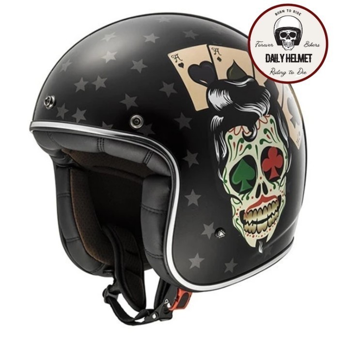 [New] Ls2 Of583 Boober Tatto Black  Helm Retro Vintage  Helm Half Face Ls Terbaru