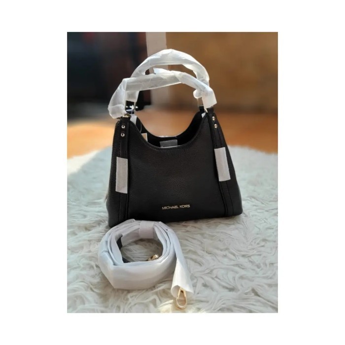 ✅New Mk Arlo Small Pebbled Leather Triple Compartment Crossbody Black Limited