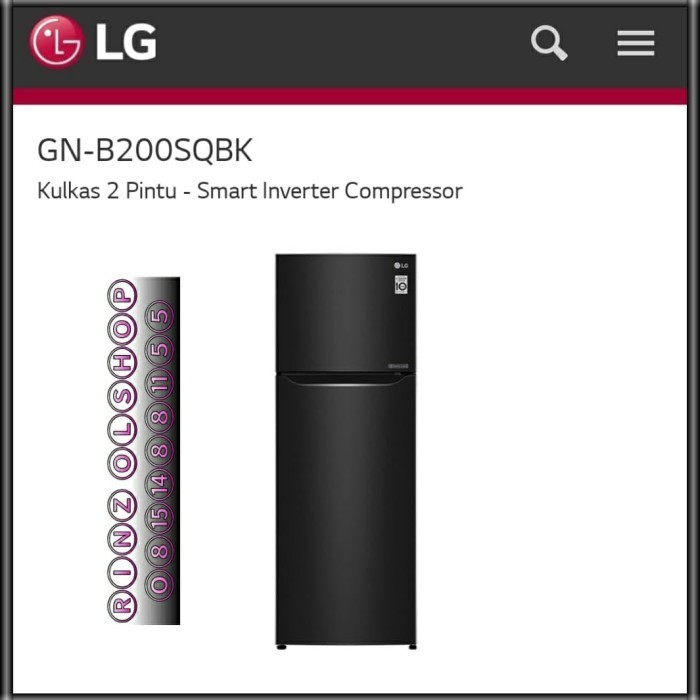[Baru] Kulkas Lg Gn-B200Sqbk Smart Inveter No Frost Kulkas 2 Pintu Berkualitas