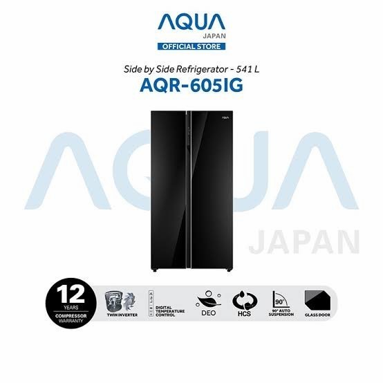 [Baru] Aqua Aqr-605Ig Kulkas Side By Side Sanyo Inverter Aqr605Ig Black Glass Terbatas