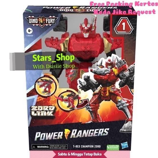 [Ori] Power Rangers Dino Fury Zord Link Trex Champion Zord Figure Original Berkualitas
