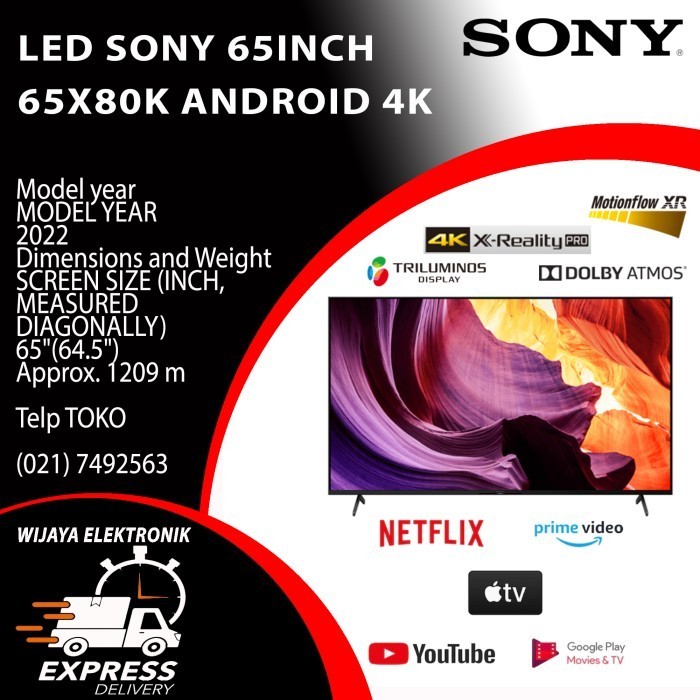 [New] Tv Led Sony 65Inch 65X80K Uhd 4K Android Tv New 2022 Diskon