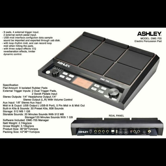 [New] Original Drum Elektrik Dme Ashley Dme 705 Electric Percussion Pad Berkualitas