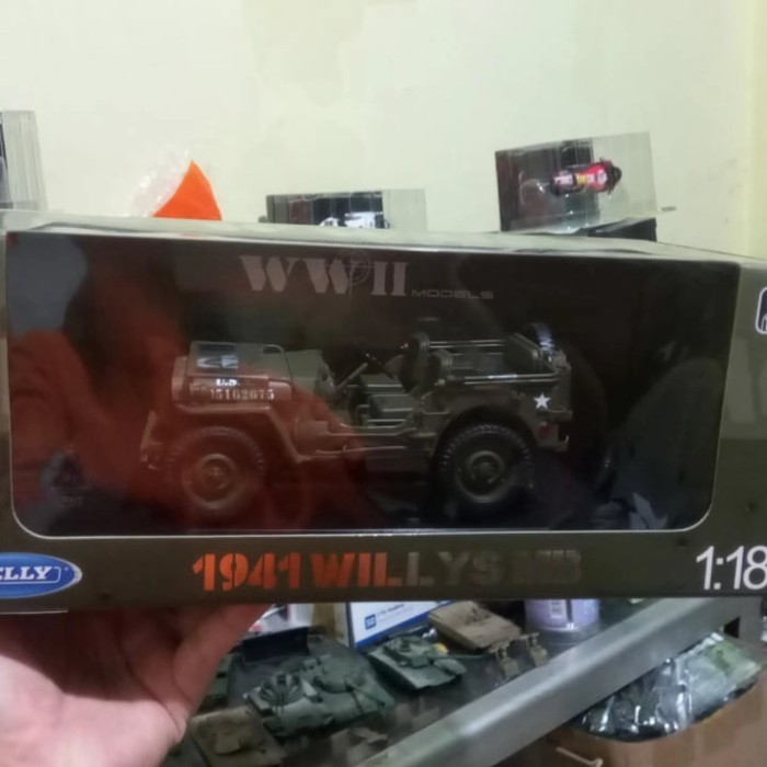[Original] Diecast Miniatur Mobil Jeep Welly Mb Perang Skala 1:18 Berkualitas