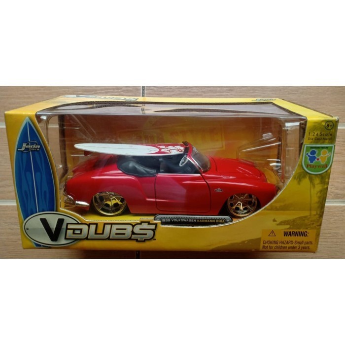 [Original] Jada Vdub 1:24 Vw Karmann Ghia Cabriolet Th 1959 W/ Surf Merah Baru Terbatas