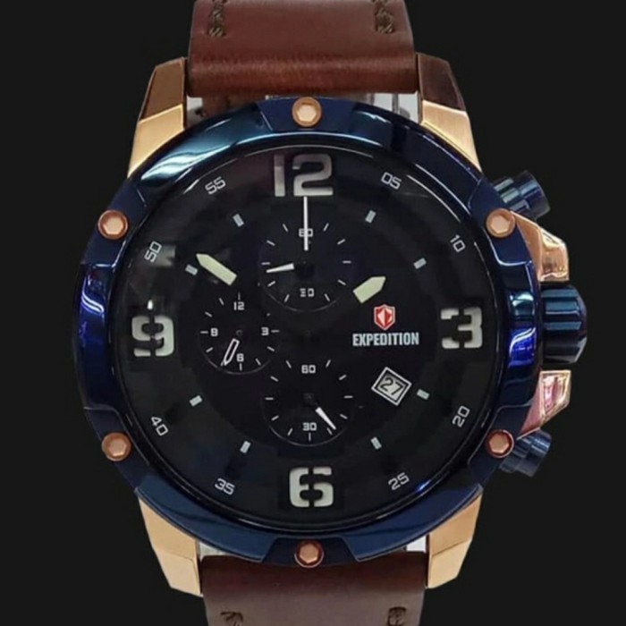 ✅New Expedition E6698 Rosegold Blue Tali Kulit Jam Tangan Pria Original Terbaru