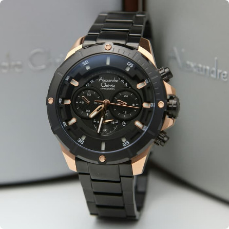 ✅Ori Jam Tangan Pria Alexandre Christie Ac 6529 Original - Rosegold Black Diskon