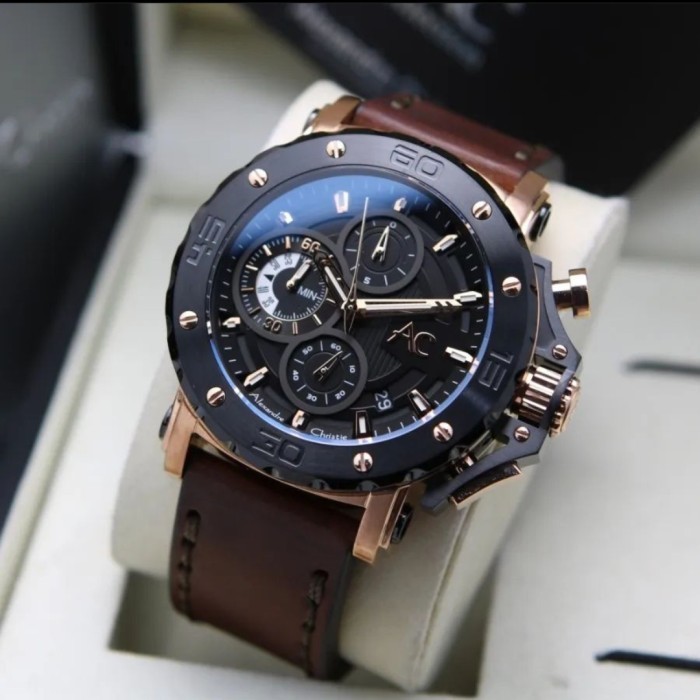 ✅Original Alexandre Christie Pria Ac9205 Ac 9205 Leather Brown Rose Black Diskon