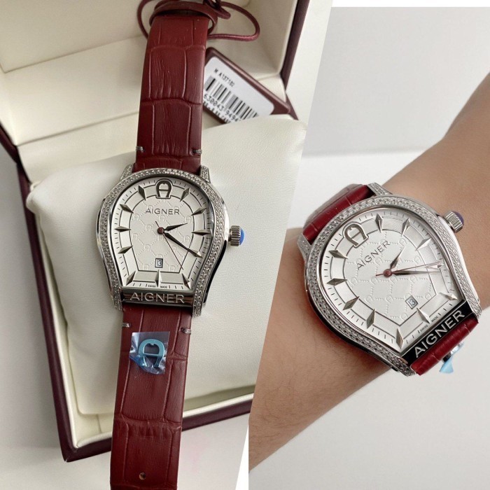 ✅Sale Aigner Bergamo A137102 Silver/Brown Women Watch Diskon