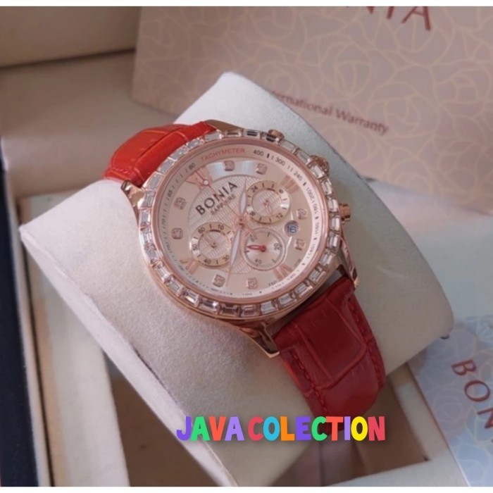 ✅Termurah Jam Tangan Wanita Bonia Bnb10729-2523S Rose Gold Tali Kulit Merah Limited