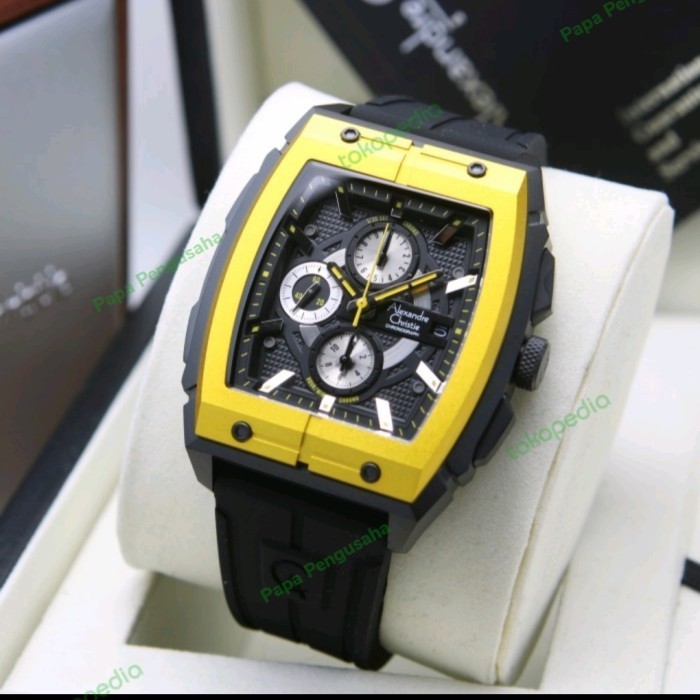 ✅Ori Alexander Cristie Pria Ac6598 / Ac 6598 Black Yellow Original Garansi Terbatas