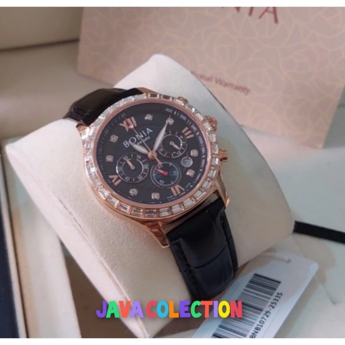 ✨Baru Jam Tangan Wanita Bonia Bnb10729-2533S Black Rosegold Tali Kulit Berkualitas