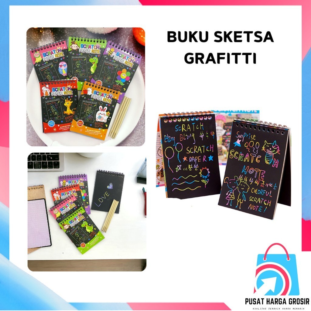 

PHG - Kertas Mini Tulis Gores Gambar DIY Sscratch Paper Note Buku Sketsa Warna-warni Grafiti Black Cardboard Mini Hadiah Alat Tulis Mainan Edukasi