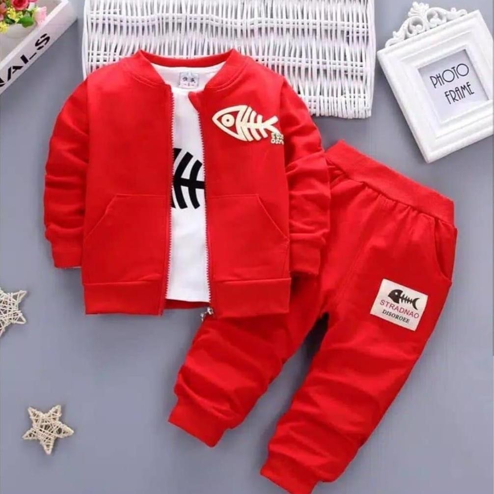 SDF JAKET SLETING ANAK DALAMAN KAOS ANAK (3 IN 1) MOTIF FOSIL IKAN 1-5 TAHUN SETELAN JAKET ANAK LAKI