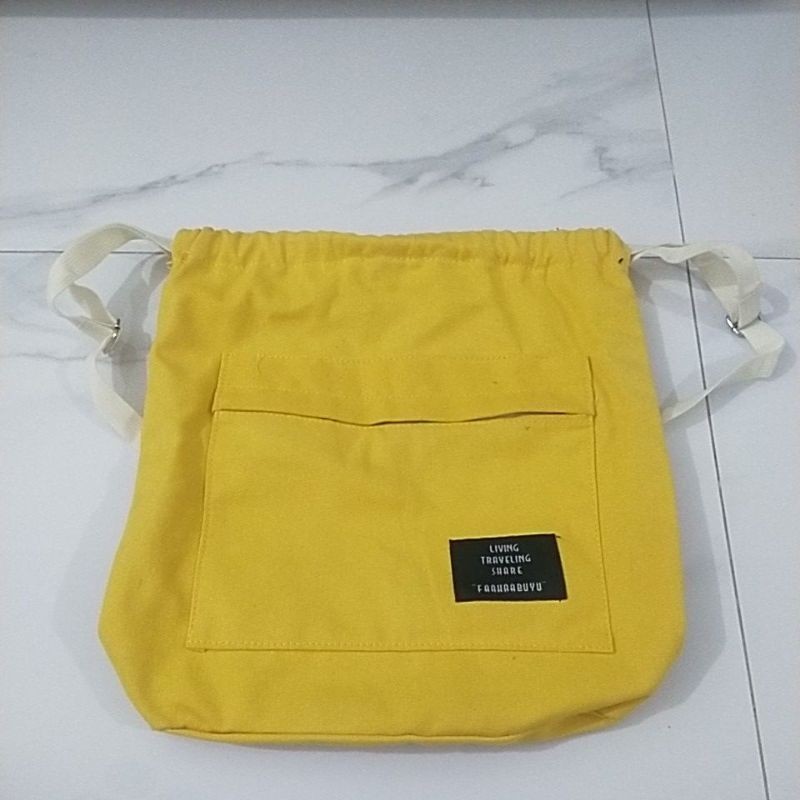 tas ransel serut kanvas kuning