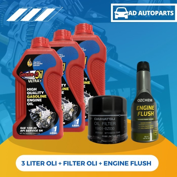 ✅COD Paket Ganti Oli Daihatsu 10W-30 3Liter  Oil Filter  Engine Flush Terbatas