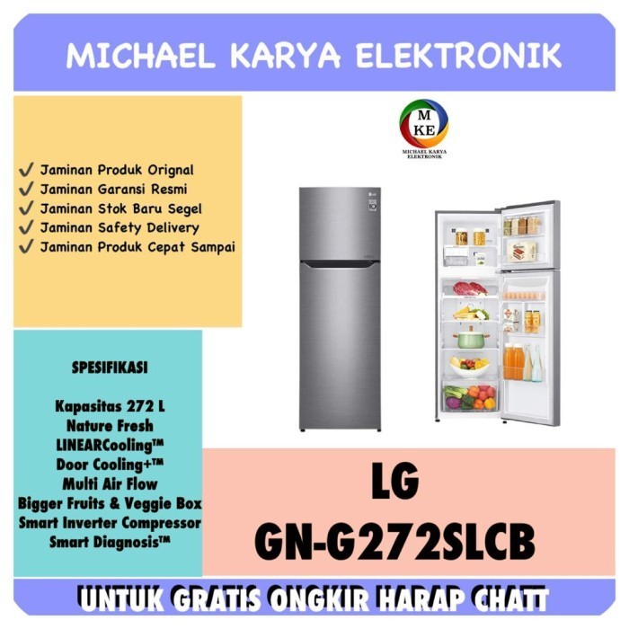 [Baru] Gng272Slcb  Lg Gng272Slcb Lg Kulkas 2 Pintu Inverter 272 Liter Gng272 Terbaru