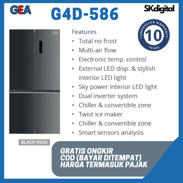 [Baru] Gea Kulkas 4 Pintu G4D-586 / G4D 586 / G4D586 - Inox Diskon