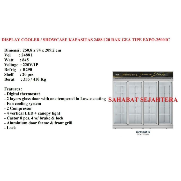 [Baru] Display Cooler Showcase Gea Expo-2500 Ic Kulkas Showcase 4 Pintu Terbaru