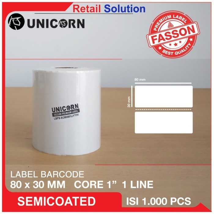 

Stiker Label Barcode Semicoat 80X30 Mm / 80 X 30 Mm / 80X30Mm / 8X3 Cm