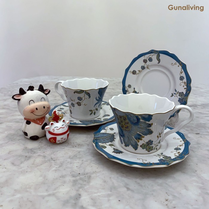 Set Tea Cup Sango Lunar Blue Cangkir dan alasnya isi (12)