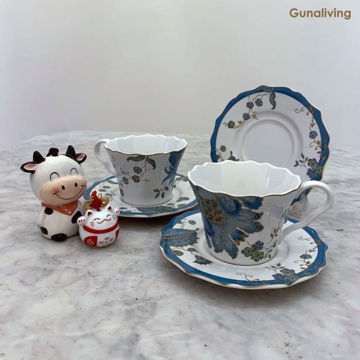 Set Tea Cup Sango Lunar Blue Cangkir dan alasnya isi (12)