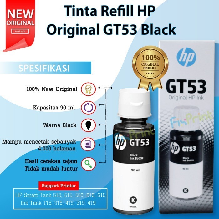 Tinta Hp Gt51 Black Original Ink M0H57A Hitam 90Ml Printer Gt5810 Gt58 Best