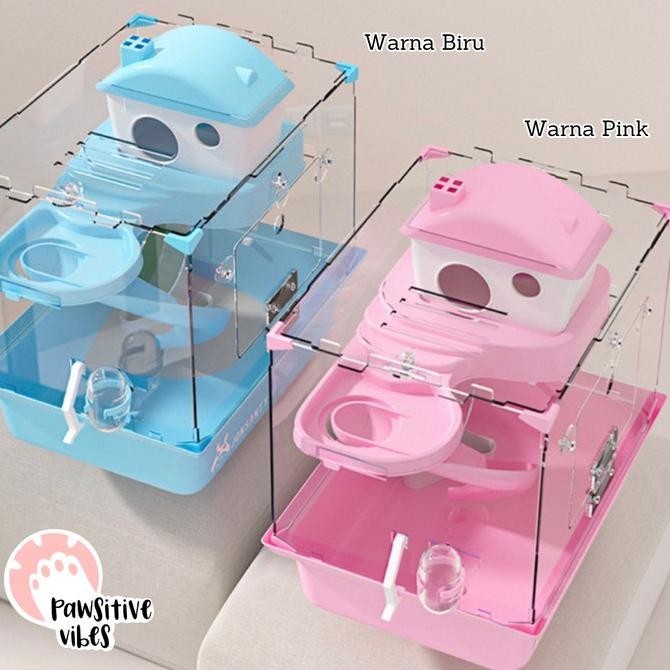 Kandang Hamster Akrilik Transparan - Kandang Hamster 2 Tingkat Lengkap