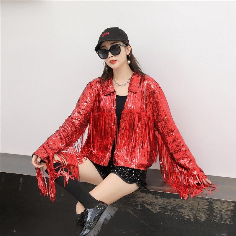 Jaket Wanita Lengan Panjang, Jaket Lengan Panjang, Jaket Payet, Rumbai, Model Korea