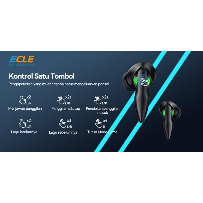 Ecle H03 Gaming In-Ear Tws Wireless Bluetooth Earbuds Gratis Ongkir