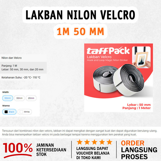 

Lakban Velcro Hook and Loop Magic Nilon Sticker 50mm 1 Meter - Black