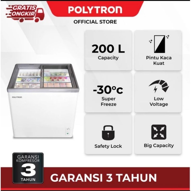 POLYTRON Chest Freezer Sliding Glass 200 liter PCF 229 Freezer eskrim
