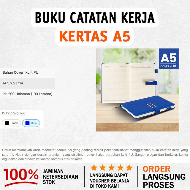 

Buku Catatan Kerja buku harian jurnal Cover Kulit Kertas A5 blue