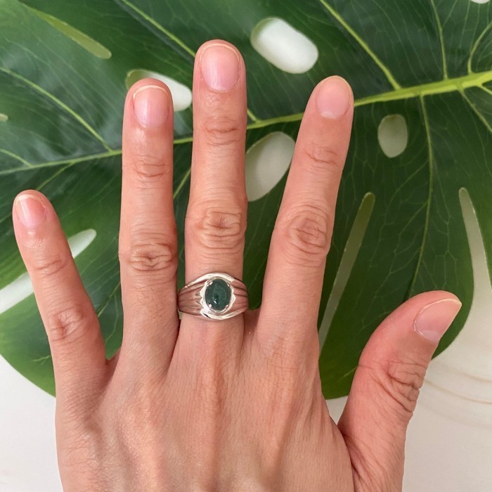 Cincin - Cincin Pria Emas Putih 17K Kadar 750 75 Batu Hijau 5.23 Gram Size 17