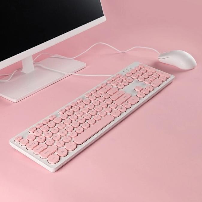 Keyboard Dan Mouse Kabel Usb Wired Keyboard Pink Lucu Set Mouse For PC