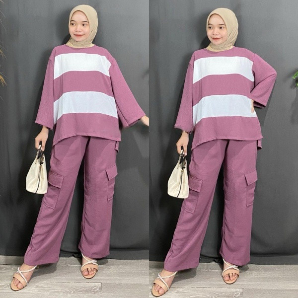 One Set Wanita Kekinian Cod Stlan Baju Cewek Ootd Viral Setcel Korean Setelan Wanita Terbaru 2024 Se