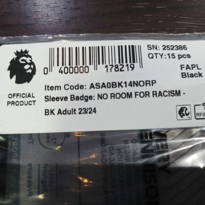 Patch Epl No Room For Racism. Original Patch For Jersey.