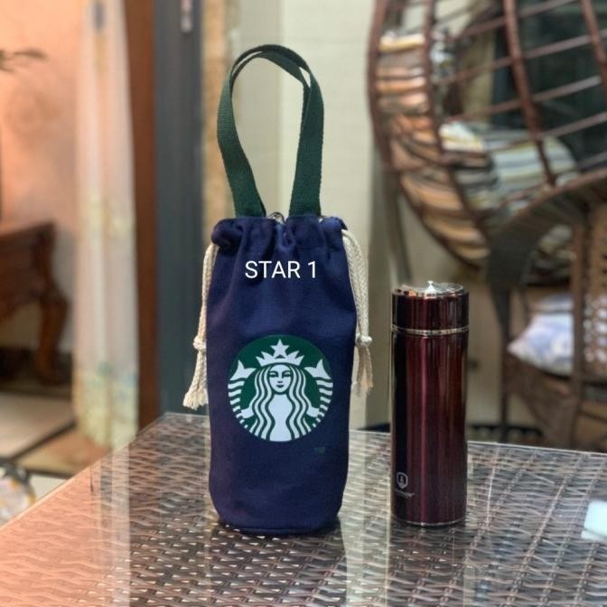 Tempat Tas Tumbler Botol Minum Starbucks Kanvas Bag Model Jepang