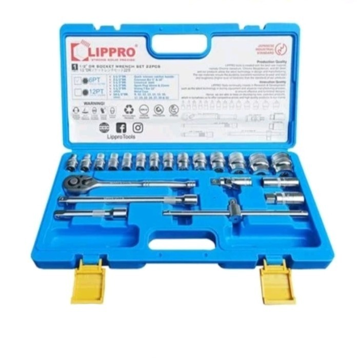 Kunci Sok Set Lippro 22Pcs 6Pt 1/2" Dr 8-32Mm Socket Wrench 22 Pcs