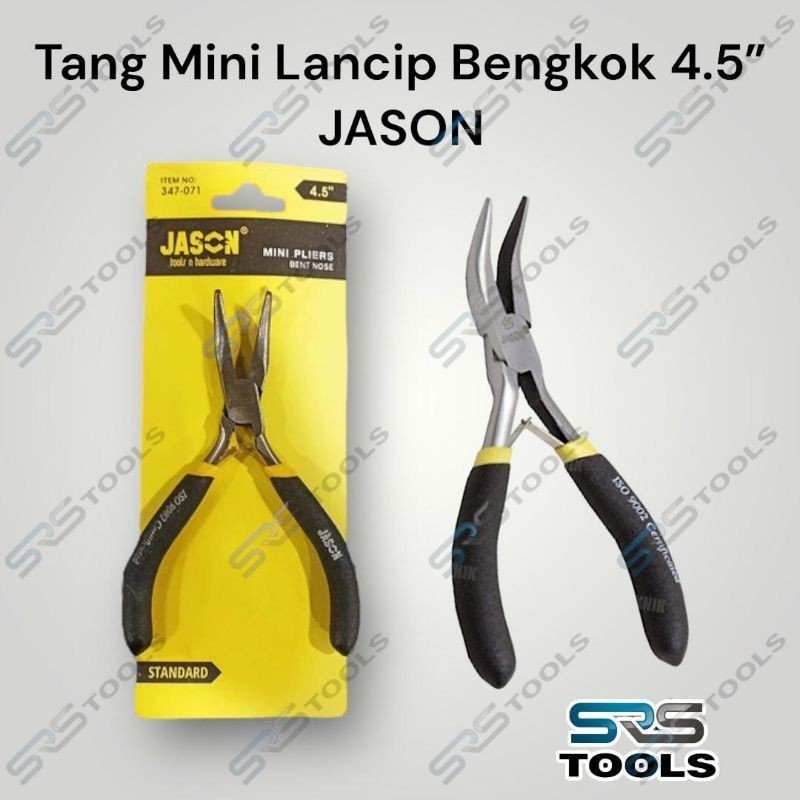 JASON 347-071 Tang Lancip Mini Bengkok 4.5 Inch / Tang Jepit Kecil