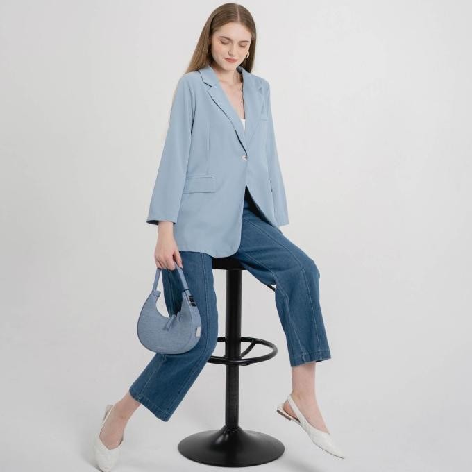 This Is April - Outer Wanita Formal Darra Blazer Blue Hijab Friendly