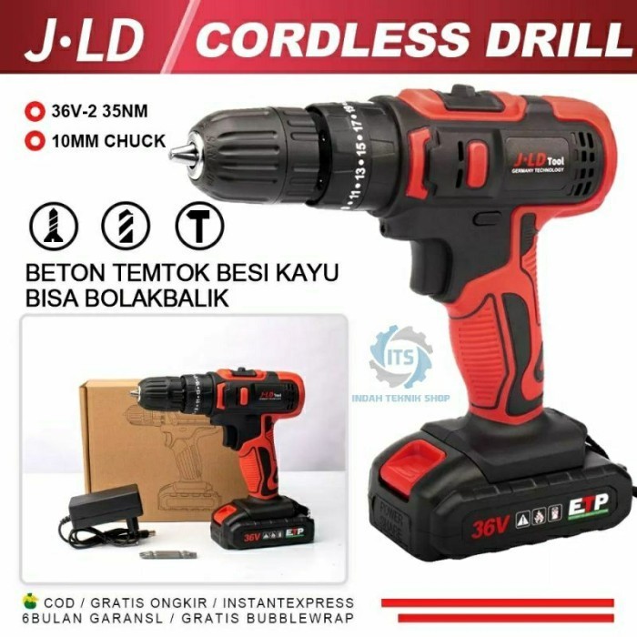 Bor Baterai 36V Set Tool Kit - Cordless Drill 36V Set 1 Battery - Jld