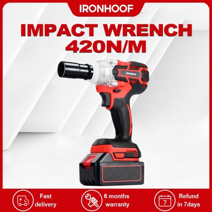 IRONHOOF Mesin Impact Wrench Cordless Impact Wrench Brushless Motor