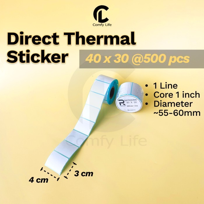 

Terlaris Direct Thermal Sticker [40X30 Mm] Kertas Label Stiker Barcode 1 Line Promo Terbaru