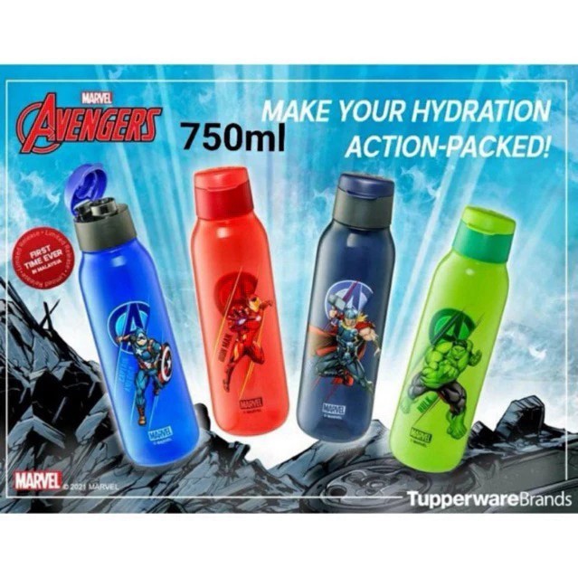 Promo Tupperware Avengers Botol Minum 750Ml /Botol Minum 1Pcs Murah