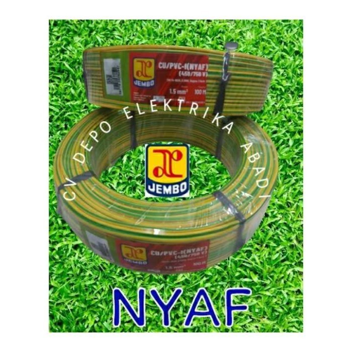Kabel NYAF 1.5 mm KUNING STRIP HIJAU, 100 meter, JEM