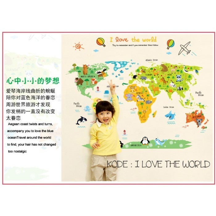 Wallpaper Sticker Peta Edukasi Anak Atlas Stiker Wallsticker Dunia