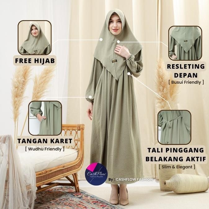 Baju Gamis Wanita Warna Putih Polos Terbaru Set Hijab Khimar Muslim