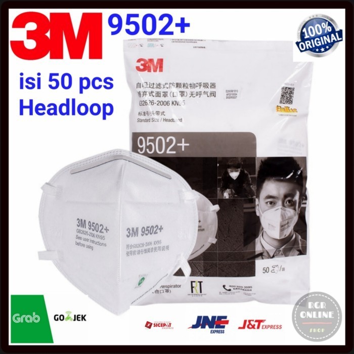Masker 3M 9502+ Kn95 N95 Headloop Import Original 1 Bag 50 Pcs